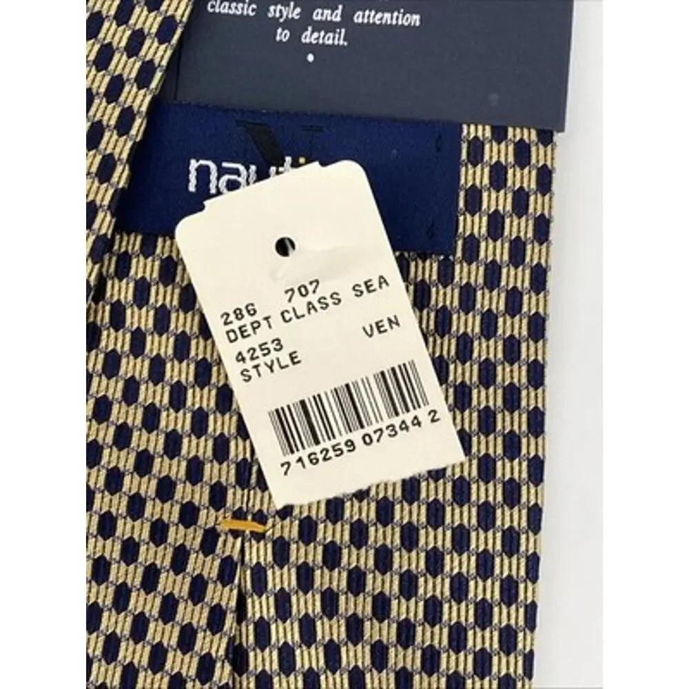Nautica Tie Gold Navy Geometric Pattern Accent Necktie NWT 57”X4”